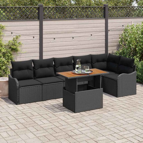 Garden Sofa Set with Storage 7 pcs Black Poly rattan