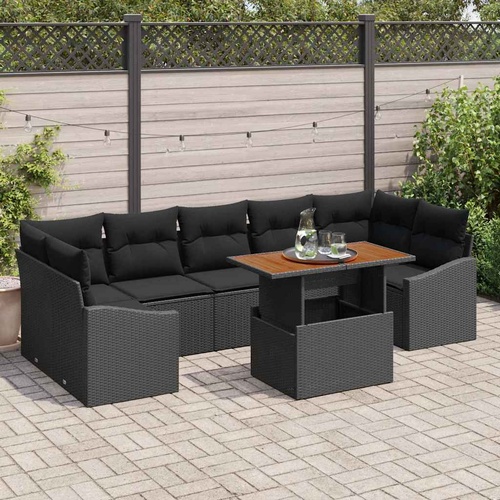 Garden Sofa Set 8 pcs Black Poly Rattan, Powder-Coated Steel
