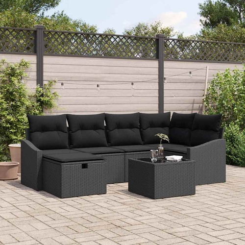 Garden Sofa Set 7 pcs Black Poly Rattan, Powder-Coated Steel