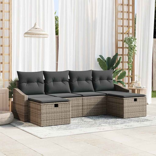 Garden Sofa Set with Cushion 6 pcs Grey Poly rattan