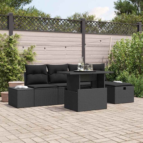 Garden Sofa Set with Cushion 6 pcs Black PE Rattan