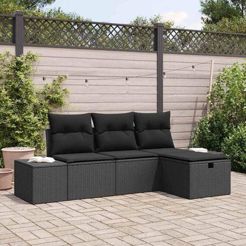 Sofa Set with Cushion 4 pcs Poly Rattan