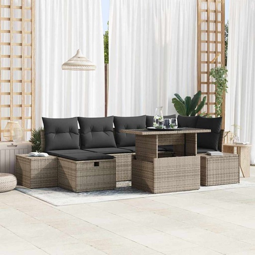 Garden Sofa Set Height-Adjustable 7 pcs Grey Poly Rattan