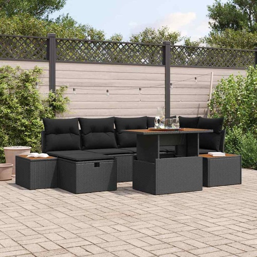 Garden Sofa Set Height-Adjustable 7 pcs Black Poly Rattan