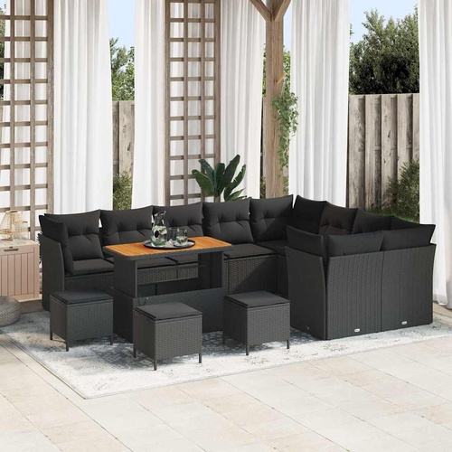 Garden Sofa Set Height-Adjustable 13 pcs Black Poly Rattan