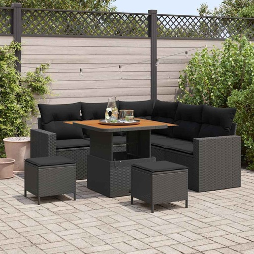 Garden Sofa Set Height-Adjustable 8 pcs Black Poly Rattan