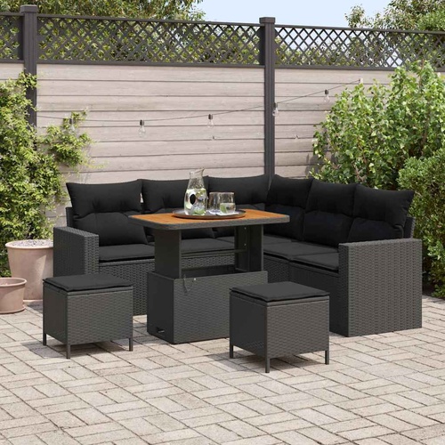 Garden Sofa Set Height-Adjustable 8 pcs Black Poly Rattan