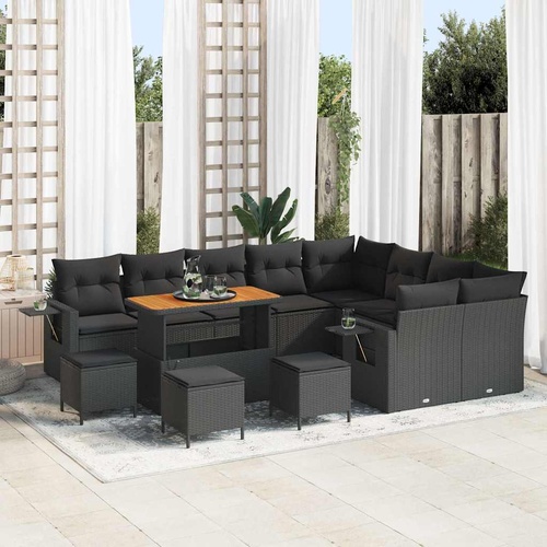 Garden Sofa Set Height-Adjustable 13 pcs Black Poly Rattan