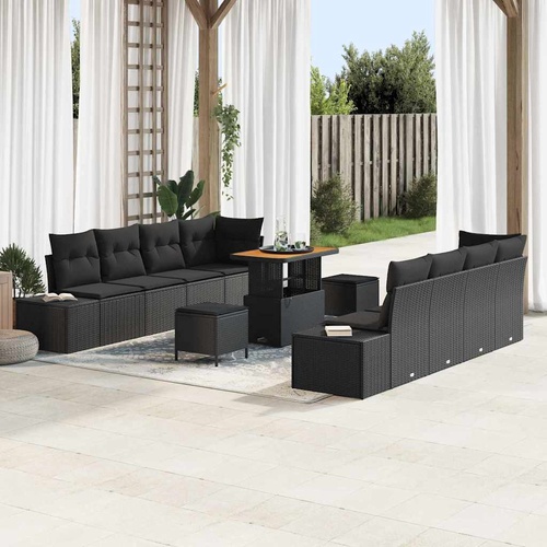 Garden Sofa Set with Cushion 11 pcs Black Poly rattan