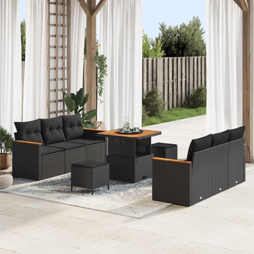 Garden Sofa Set 9 pcs Black Poly Rattan