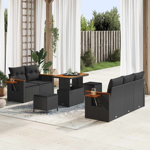 Garden Sofa Set 8 pcs Black Poly Rattan