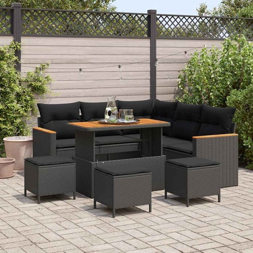 Garden Sofa Set with Cushion 9 pcs Black Poly rattan