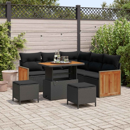Garden Sofa Set 8 pcs Black Poly Rattan and Powder-Coated Steel