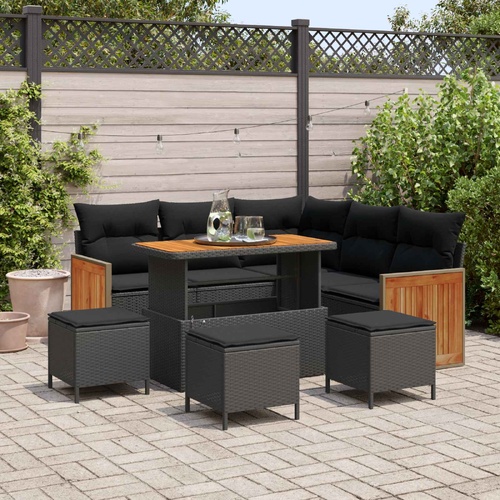 Garden Sofa Set 9 pcs Black Poly Rattan and Powder-Coated Steel