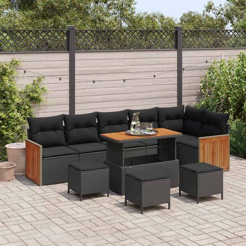 Garden Sofa Set with Cushion 10 pcs Black 110 x 55 x 71 cm