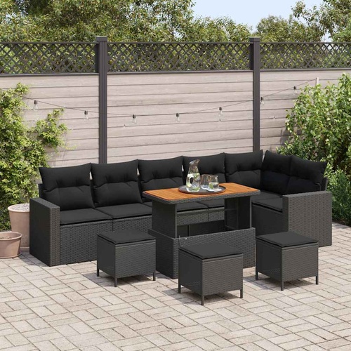 Garden Sofa Set with Cushion 10 pcs Black 110 x 55 x 71 cm