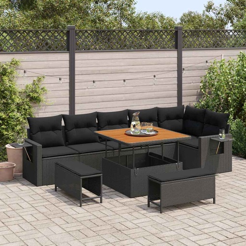 Garden Sofa Set with Storage 9 pcs Black Poly rattan
