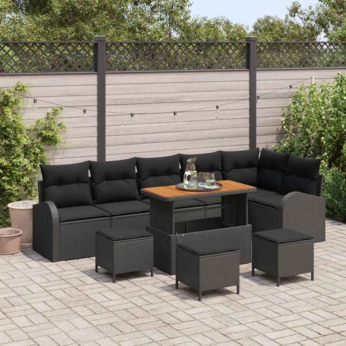 Garden Sofa Set with Cushion with Storage 10 pcs Black