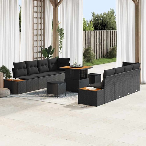 Garden Sofa Set with Cushion 11 pcs Black 80 x 80 x 71 cm