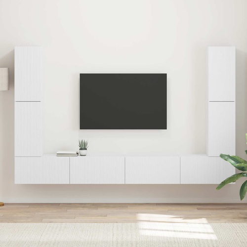 TV Cabinet Set 8 pcs White Engineered Wood