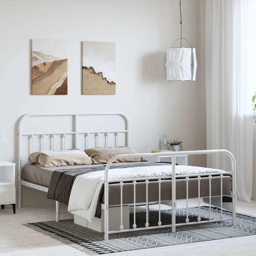 Metal Bed Frame without Mattress with Footboard White 150x200 cm