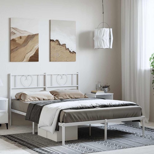 Metal Bed Frame without Mattress with Headboard White 135x190 cm