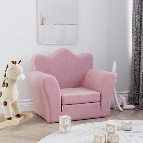 Kids' Sofa Bed Pink Soft Plush