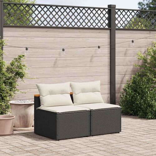Garden Sofas Armless with Cushions 2 pcs Black Poly Rattan
