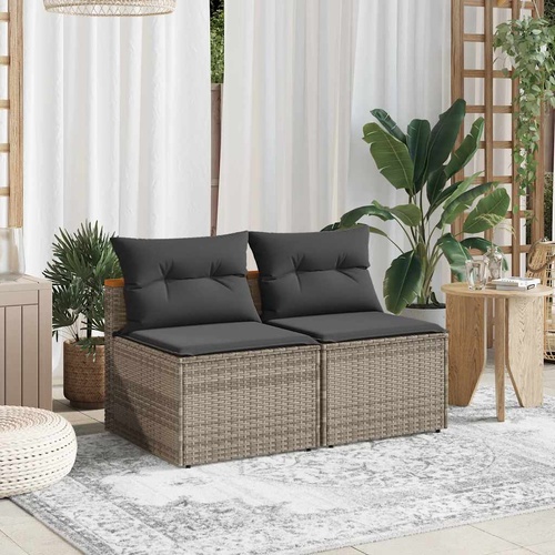 Garden Sofas Armless with Cushions 2 pcs Grey Poly Rattan
