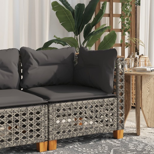 Garden Sofa Corner with Cushions Grey Poly Rattan
