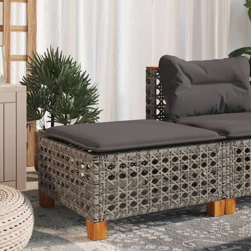 Garden Stool with Cushion Grey 63.5x56x32 cm Poly Rattan