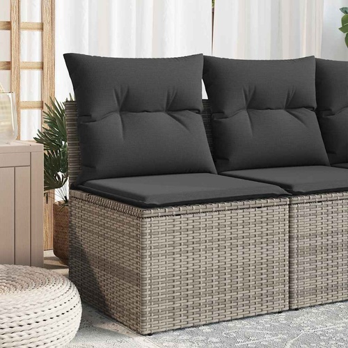 Garden Chair Armless with Cushions Grey Poly Rattan