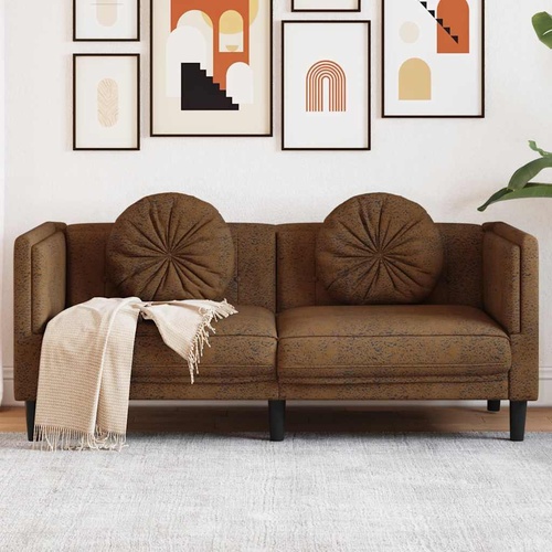 Sofa with Cushions 2-Seater Brown Faux Suede Leather