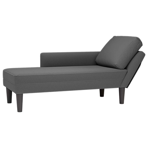 Chaise Lounge with Pillow Dark Grey Corduroy Fabric