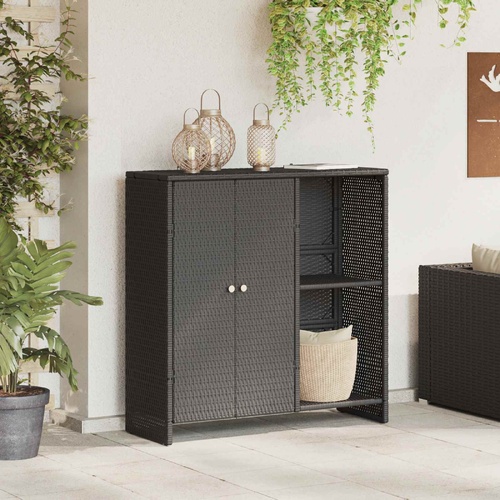 Storage Cabinet with Shelf Black 100 x 36 x 102 cm Rattan