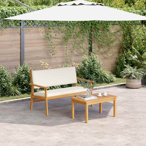 Garden Bench with Cushion Cream White Solid Acacia Wood