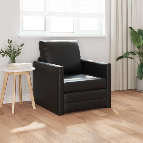Floor Sofa Bed with Cushion Black 74 x 77 x 81 cm Faux leather