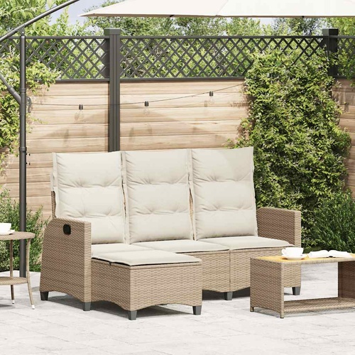 Reclining Garden Sofa with Cushions L-shaped Beige Poly Rattan