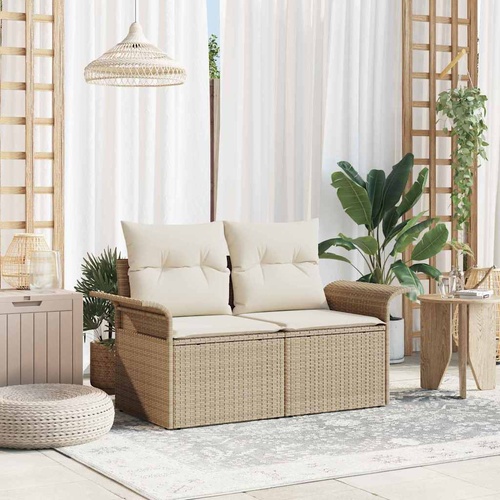 Garden Sofa with Cushion Beige 141 x 62 x 69 cm Poly Rattan