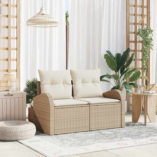Garden Sofa with Cushion Beige 124 x 62 x 69cm Poly Rattan