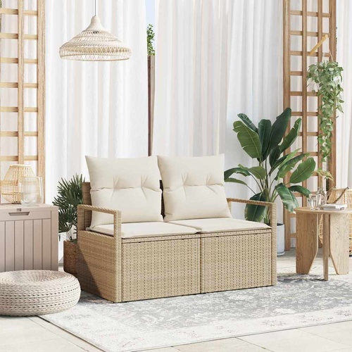 Garden Sofa with Cushion Beige 120 x 62 x 69cm Poly Rattan