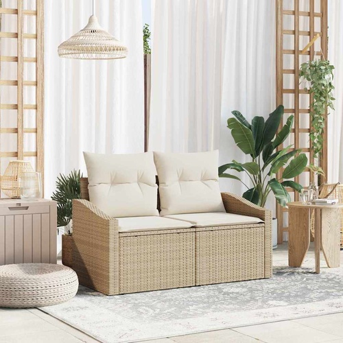 Garden Sofa with Cushion Beige 123 x 62 x 69cm Poly Rattan