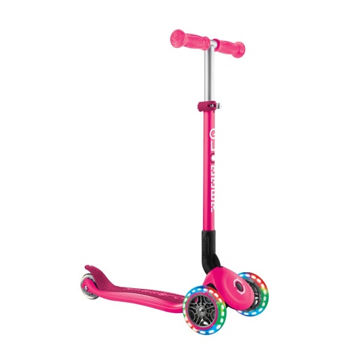 Globber PRIMO Foldable Lights Scooter - Fuchsia/Dark Pink