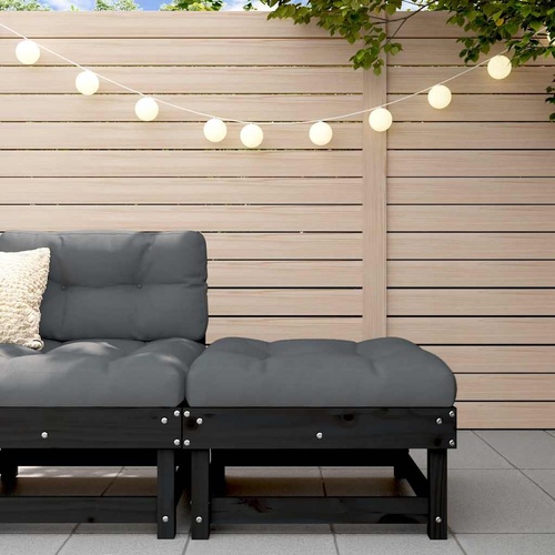 Garden Footstool with Cushion Black Solid Wood Pine