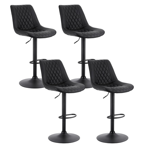 Artiss 4x Bar Stools Kitchen Swivel Gas Lift Counter Chair Diamond Leather Black