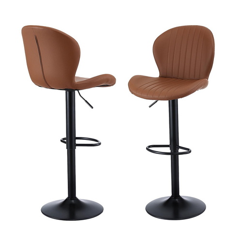 Artiss 2x Bar Stools Kitchen Swivel Gas Lift Counter Chair Shell Leather Brown