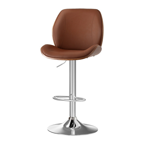Artiss 1X Bar Stool Bentwood Swivel Adjustable Kitchen Dining Counter Stool Leather Brown