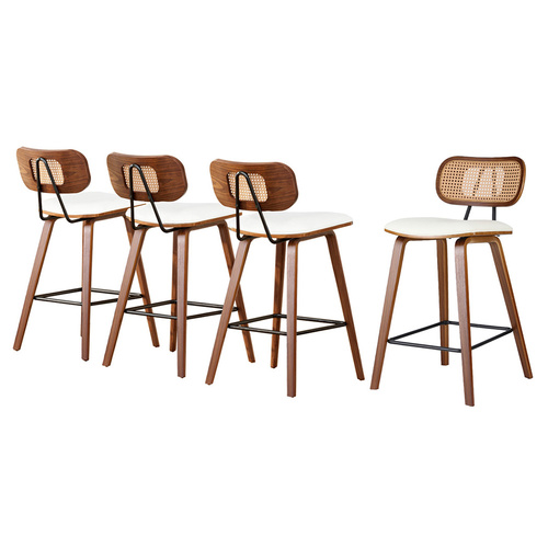 4x Artiss Bar Stools Kitchen Counter Rattan Chairs PU Leather Padding