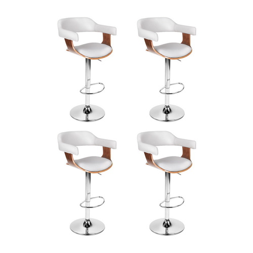 4x Artiss Bar Stools Gas Lift Leather with Armrest White