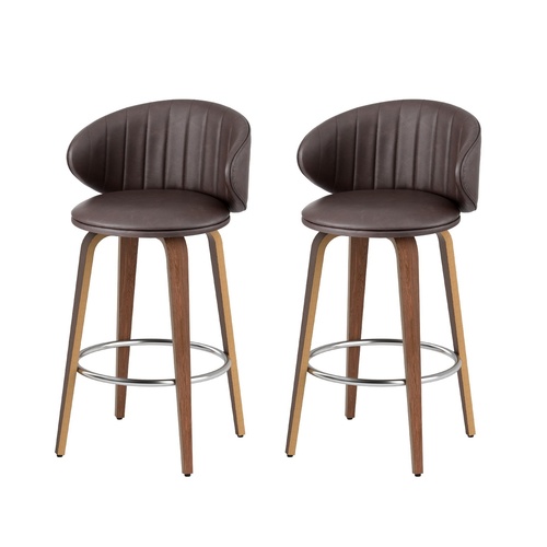 2x Artiss Bar Stools Dining Chairs Contoured Leather Wood Stool